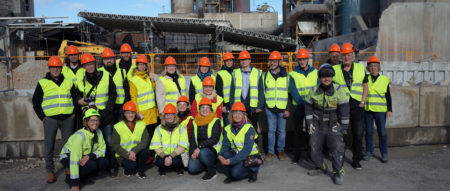 SEABASED Project team wearing safety vests and helmets in Cementa's factory in Gotland